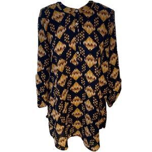 Navy & Gold Abstract Blouse XL